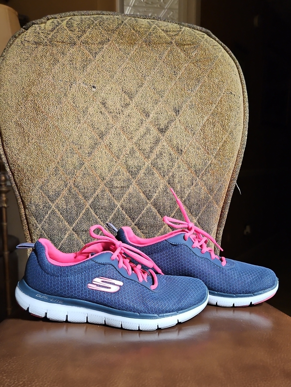 Skechers Flex Appeal 4.0 Blue Pink White Lace Up Sneakers Walking Running Shoes